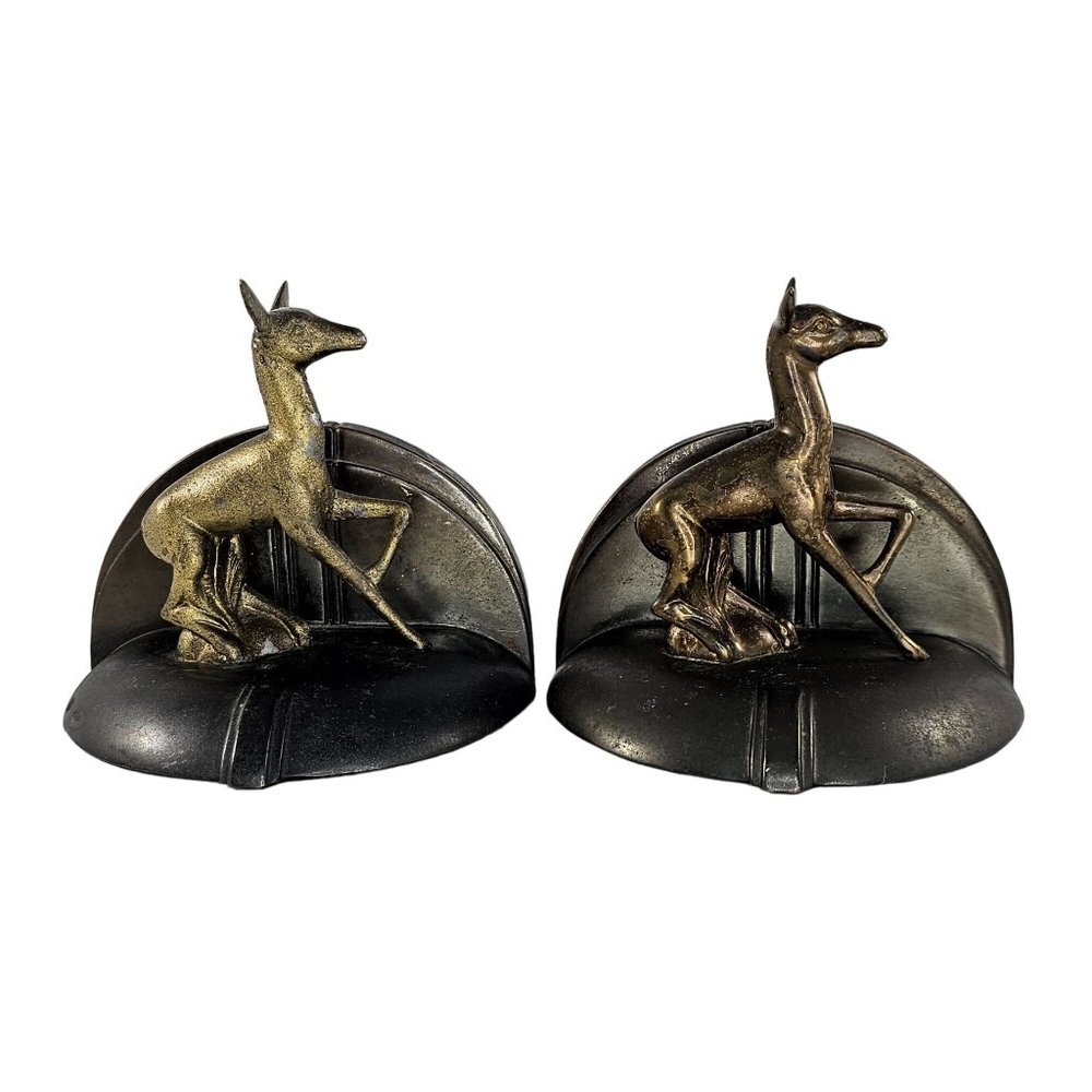 Vintage Genuine Greist Product Deer Bookends Art Deco Sculpture *FLAW*